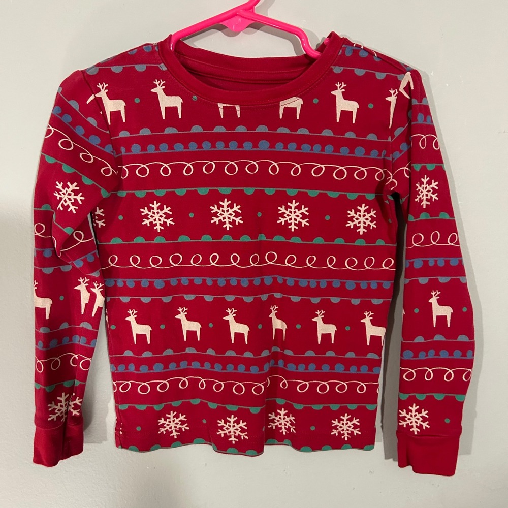 Primary Pajama Top Kids Size 4 Red Excellent Reindeer Snowflake Organic Cotton